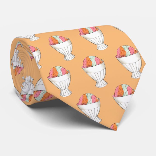 Retro Rainbow Sherbet Ice Cream Dessert Orange Tie (Rolled)