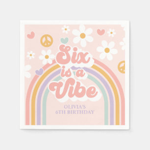Retro Rainbow Six is a Vibe 6th Birthday Napkin