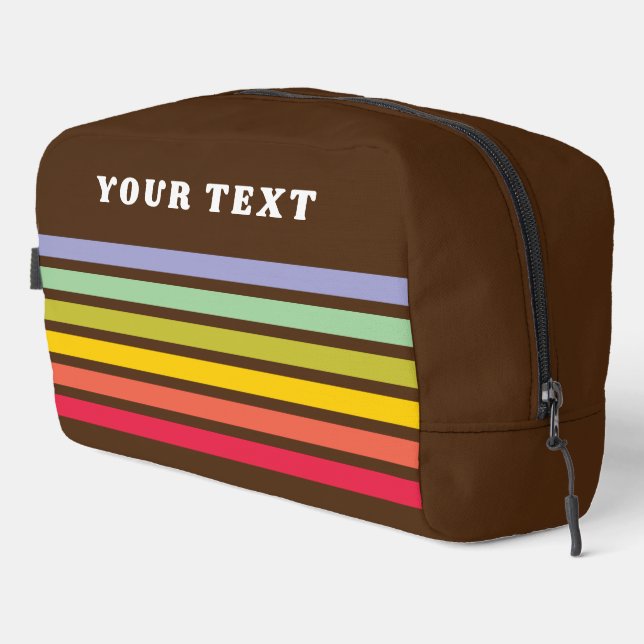 Retro Rainbow Stripe Brown Vintage Dopp Kit (Right Corner)