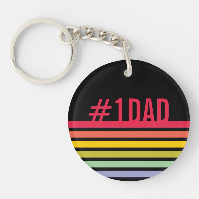 Retro Rainbow Stripe Number 1 Dad Key Ring (Front)