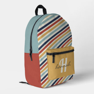 Retro Rainbow Stripes Personalised Monogram Printed Backpack