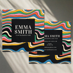 Retro Rainbow Stripes Square Business Card