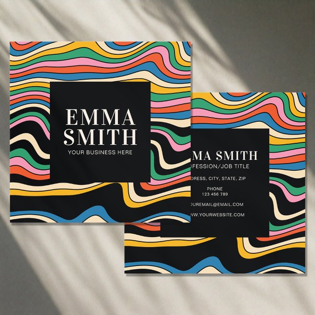 Retro Rainbow Stripes Square Business Card (Creator Uploaded)