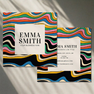 Retro Rainbow Stripes Square Business Card