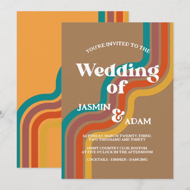 Retro Rainbow Stripes Vintage Wedding Invitation (Front/Back)