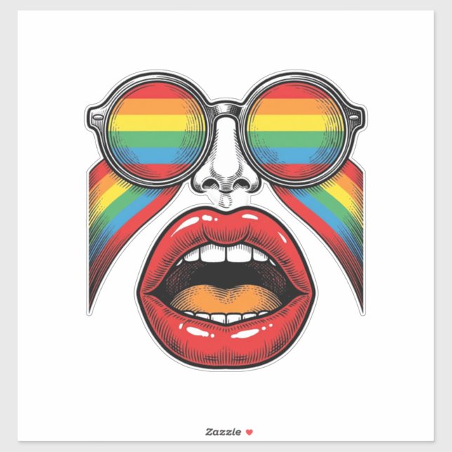 Retro Rainbow Sunglasses Lips Face Vector Design_1 (Sheet)