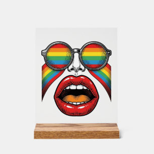 Retro Rainbow Sunglasses Lips Face Vector Design_1 Acrylic Sign