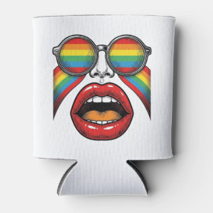 Retro Rainbow Sunglasses Lips Face Vector Design_1 Can Cooler