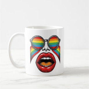 Retro Rainbow Sunglasses Lips Face Vector Design_1 Coffee Mug