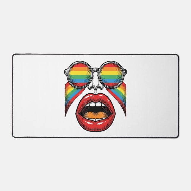 Retro Rainbow Sunglasses Lips Face Vector Design_1 Desk Mat (Front)