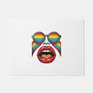Retro Rainbow Sunglasses Lips Face Vector Design_1 Doormat