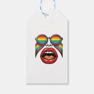 Retro Rainbow Sunglasses Lips Face Vector Design_1 Gift Tags