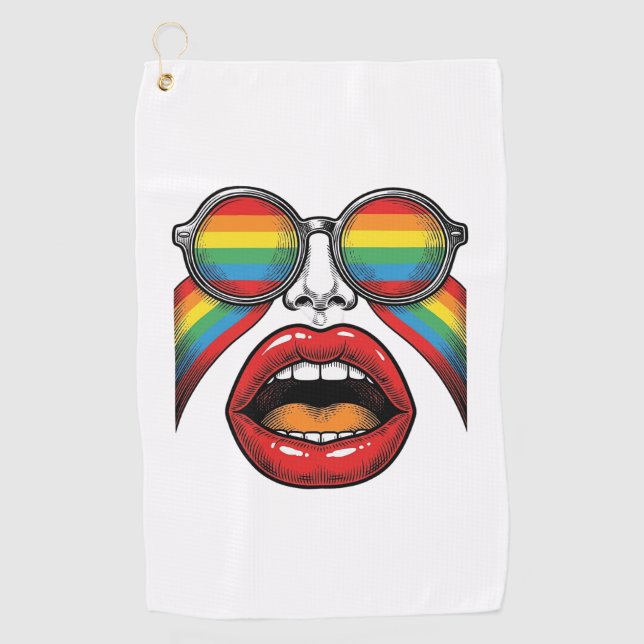 Retro Rainbow Sunglasses Lips Face Vector Design_1 Golf Towel (Front)