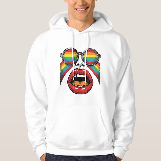 Retro Rainbow Sunglasses Lips Face Vector Design_1 Hoodie (Front)