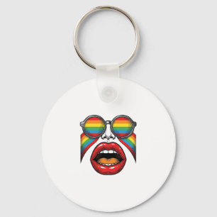Retro Rainbow Sunglasses Lips Face Vector Design_1 Key Ring