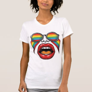 Retro Rainbow Sunglasses Lips Face Vector Design_1 T-Shirt