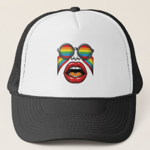 Retro Rainbow Sunglasses Lips Face Vector Design_1 Trucker Hat