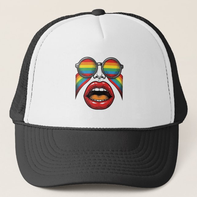 Retro Rainbow Sunglasses Lips Face Vector Design_1 Trucker Hat (Front)