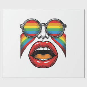 Retro Rainbow Sunglasses Lips Face Vector Design_1 Wrapping Paper