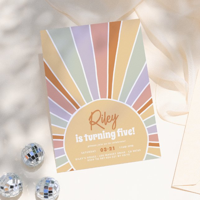 Retro Rainbow Sunshine Groovy Girl Birthday Party Invitation (Creator Uploaded)