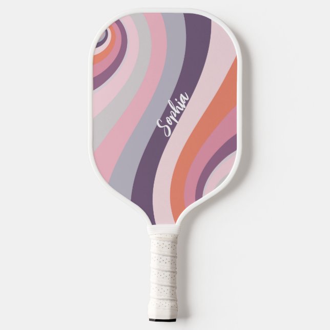 Retro Rainbow Swirl Custom Name Pickleball Paddle (Back)