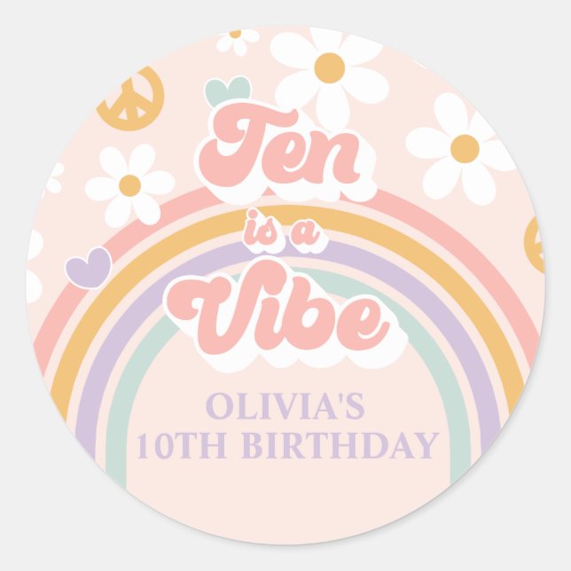 Retro Rainbow ten is a Vibe 10th Birthday Classic Round Sticker (Front)
