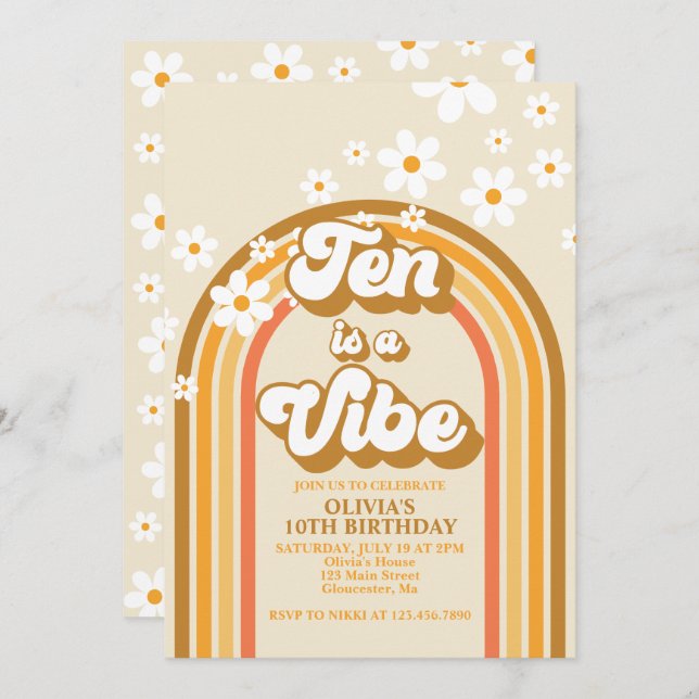 Retro Rainbow Ten is a Vibe Groovy 10th Birthday Invitation (Front/Back)
