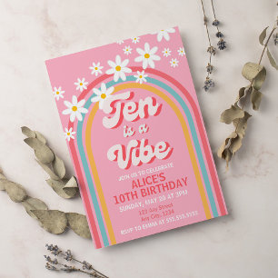 Retro Rainbow Ten is a Vibe Groovy 10th Birthday Invitation