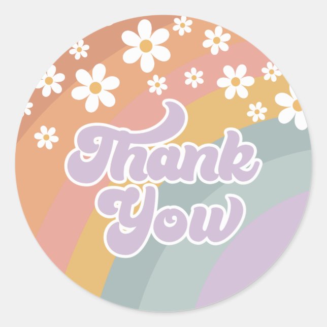 Retro Rainbow Thank You Classic Round Sticker (Front)
