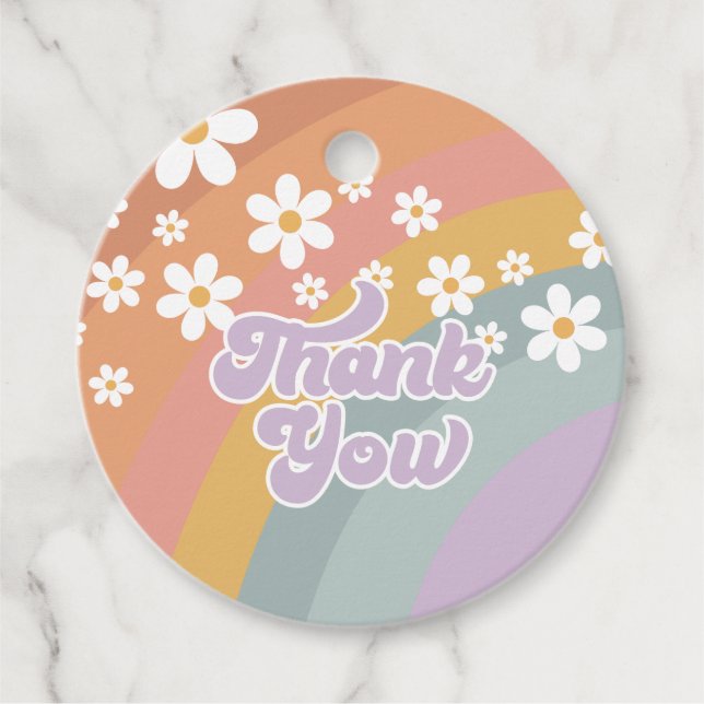 Retro Rainbow Thank You Favour Tags (Front)