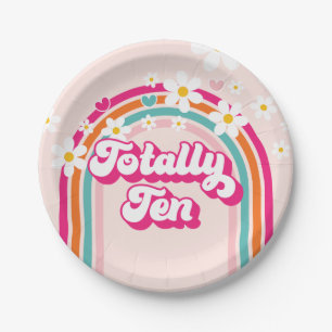 Retro Rainbow Totally Ten 10th Birthday Paper Plate