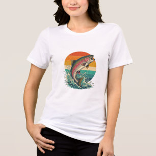 Retro Rainbow Trout Sunset Tri-Blend Shirt