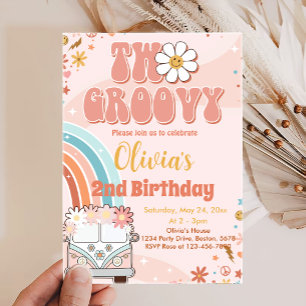 Retro Rainbow Two Groovy 2nd Birthday Invitation