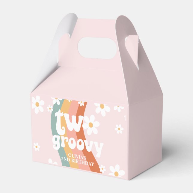 Retro Rainbow Two Groovy Daisy 2nd Birthday Favour Box (Front Side)