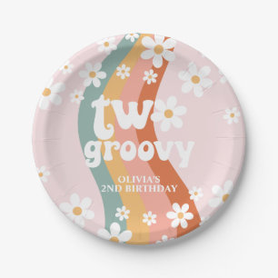 Retro Rainbow Two Groovy Daisy Paper Plate