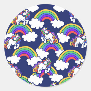 Retro Rainbow Unicorns Classic Round Sticker