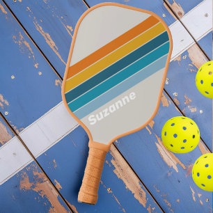 Retro Rainbow with Name Pickleball Paddle