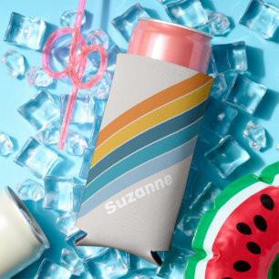 Retro Rainbow with Name Seltzer Can Cooler