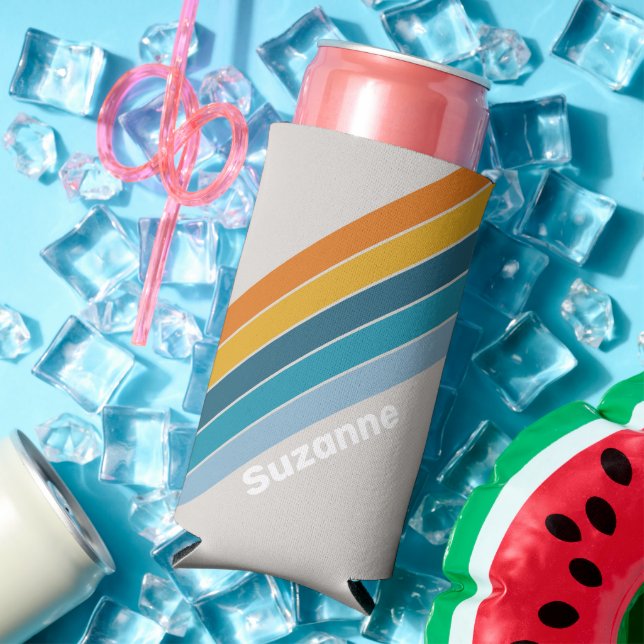 Retro Rainbow with Name Seltzer Can Cooler (In Situ Summer)