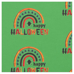 Retro Rainbow with Spider & Web Happy Halloween Fabric