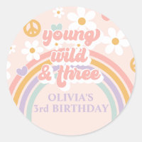 Retro Rainbow Young Wild Three 3rd Birthday