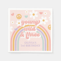 Retro Rainbow Young Wild Three 3rd Birthday