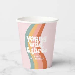 Retro Rainbow Young Wild Three Daisy Paper Cups
