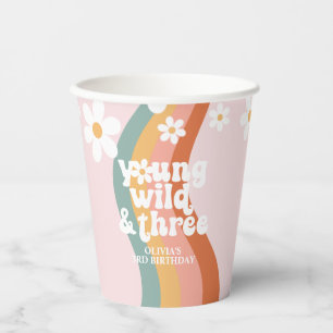 Retro Rainbow Young Wild Three Daisy Paper Cups