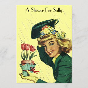Retro Raining Shower Party Announcement Invitation
