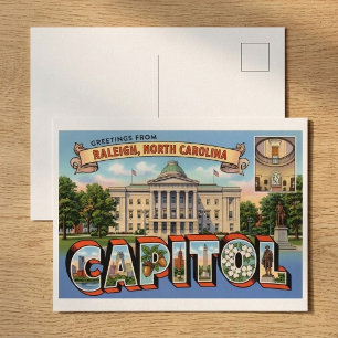 Retro Raleigh NC State Capitol Travel Souvenir Postcard