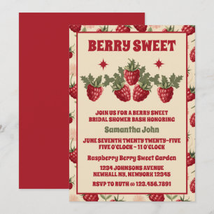 Retro Raspberry Bridal Shower Invitation