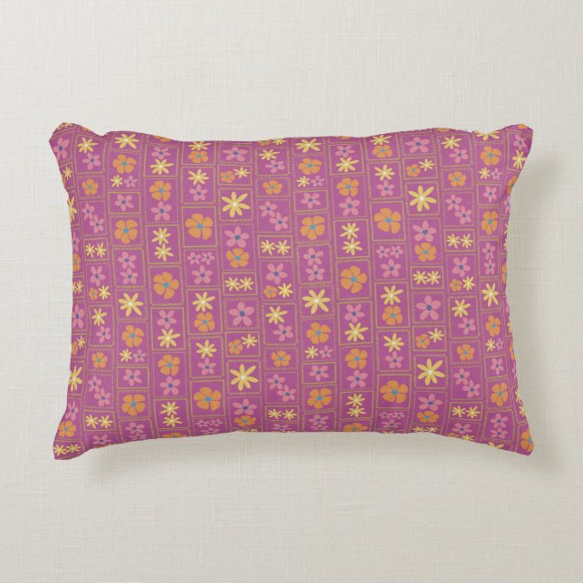 Retro Raspberry Patchwork Floral 16"x12" Decorative Cushion (Front)