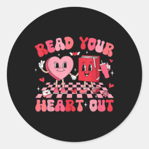 Retro Read Your Heart Out Valentines Day Teacher B Classic Round Sticker