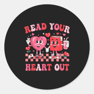 Retro Read Your Heart Out Valentines Teacher Booki Classic Round Sticker